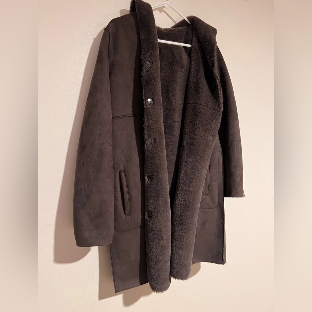 Zara Irreversible Chocolate Suede/Fur Coat